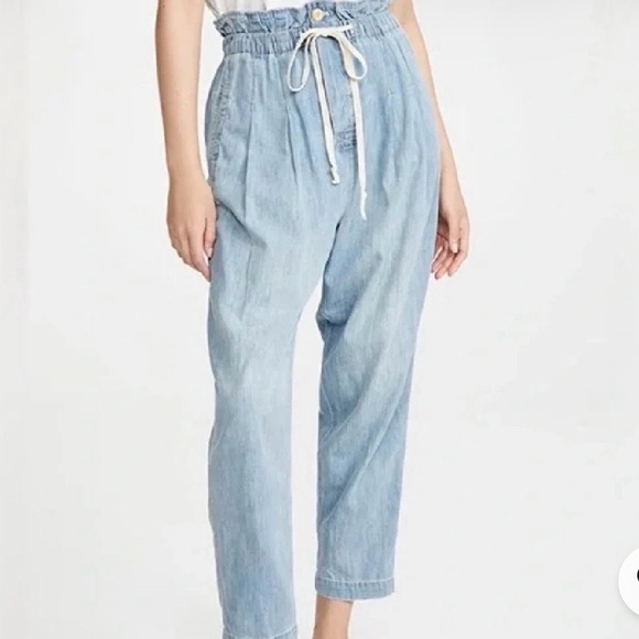 Free People Light Blue Paperbag Waist Ankle Jeans - Picture 2 of 9